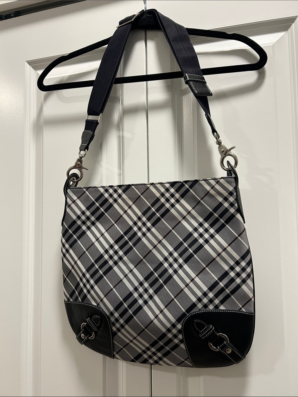 Authentic Burberry London Blue Label Plaid Gray and Black Hobo Shoulder Bag